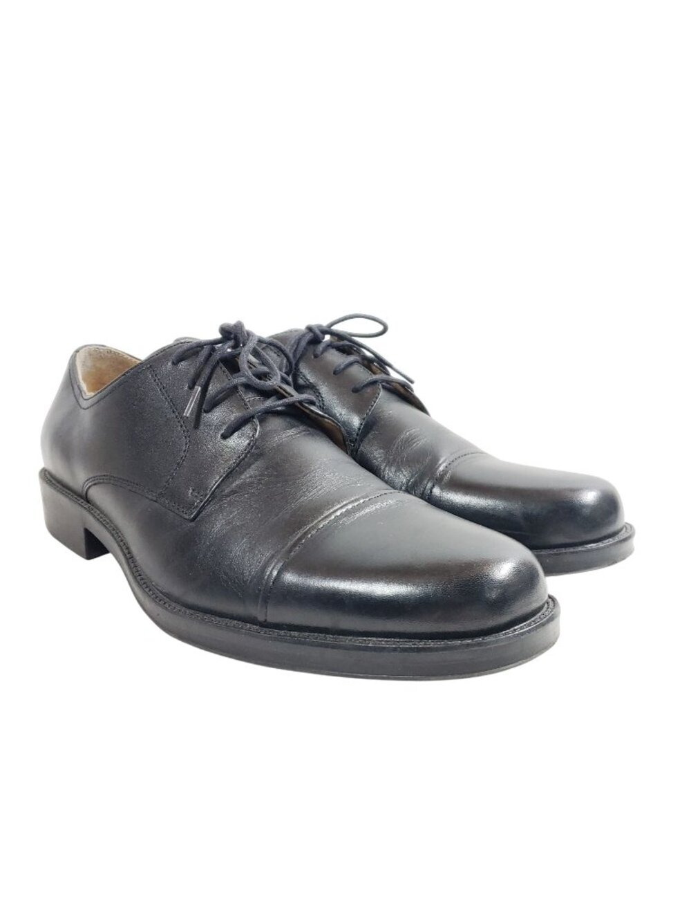 Chaps Mens Size 11.5 Black Leather Cap Toe Derby Shoes